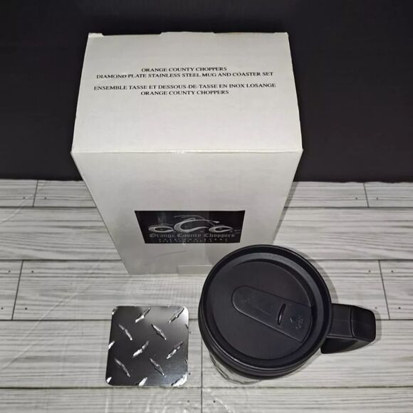 Orange County Choppers Diamond Plate Stainless Steel Mug & Coaster Set In Box - Picture 2 of 8